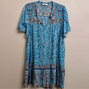 Umgee Floral Bohemian Blue Dress